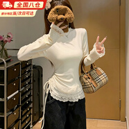 鉑吶苓打底衫女冬韓系小香風(fēng)雙層系帶針織衫半高領(lǐng)蕾絲內搭本命新年禮物 蕾絲邊打底衫【奶杏色-均碼】 均碼 適合（85斤-115斤）