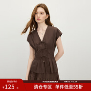 范思藍恩摩登蝴蝶結系帶收腰襯衫女2025夏新款連肩袖v領(lǐng)上衣2737 咖啡色 S