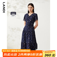 藍地（LANDI）商場(chǎng)同款夏季新款桑蠶絲藝術(shù)波點(diǎn)印花連衣裙女真絲長(cháng)裙 藏青色 M