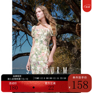 三彩2025秋款暈染印花連衣裙法式大方領(lǐng)度假荷葉邊長(cháng)裙M 綠米花卉 S 155/80A