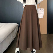 梨喃高腰毛呢半身裙女秋冬季新款百搭顯瘦大擺傘裙中長(cháng)款a字 咖色/純色/后松緊腰【半身裙】(8113) S 建議【80-95斤】