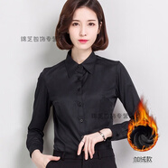 途尊（kingtrip） 工作服正裝碼襯衣女裝ol韓棉春秋白襯衫女長(cháng)袖職業(yè)夏季V修身 【加絨】長(cháng)袖純黑翻領(lǐng)襯衫 M/105