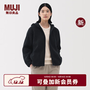 無(wú)印良品（MUJI）女式長(cháng)毛抓絨拉鏈連帽衫女外套長(cháng)袖25年冬季新品搖粒絨短外套女裝 深藏青色 S （155/80A）