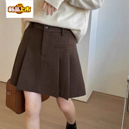 初徑韓版高腰加厚百褶半身裙女秋冬新款a字防走光呢子顯瘦學(xué)院風(fēng)短裙 咖啡色 S