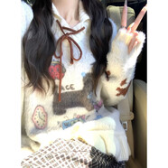 俞兆林（YUZHAOLIN）美式卡通小狗提花套頭毛衣女秋冬季慵懶系帶寬松polo領(lǐng)針織衫上衣 杏色 S 建議85-95斤