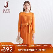 經(jīng)典故事（JANE STORY）設計感高級感克萊因藍連衣裙女2025春秋新款法式雪紡裙長(cháng)袖百褶裙 F05 橙色 XL