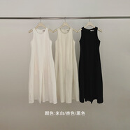 妮熙亞XIAY衣夫十三行法式簡(jiǎn)約白色連衣裙女春季計感圓領(lǐng)無(wú)袖背心裙子37 黑色 S