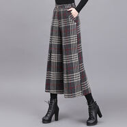 浮夏毛呢裙褲九分褲2025秋冬新款時(shí)尚百搭格子闊腿褲加厚保暖甩腿褲子 灰色格子6658有紅線(xiàn) M