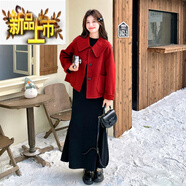 初徑超好看紅色短款娃娃領(lǐng)雙面羊毛大衣女秋冬新年千金毛呢短外套 紅色【升級版】  加厚 XS 【90斤內】