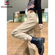AEMAPE卡其色工裝褲女2025春秋年新款休閑爹蘿卜哈倫牛仔加絨褲子 卡其色單褲  26
