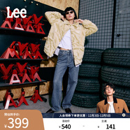 Lee【張凌赫代言】中藍色水洗428懶懶褲高腰女顯瘦寬腿牛仔褲潮流 中藍色 30