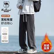 西域駱駝（VANCAMEL）牛仔褲男寬松直筒韓版垂感闊腿休閑褲子男加絨加厚長(cháng)褲 黑灰 XL