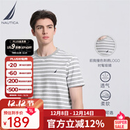 諾帝卡（NAUTICA）男裝夏季全棉雙面布親膚條紋圓領(lǐng)短袖T恤男TE3222-N 灰色0GH(232) M