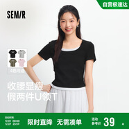 森馬（Semir）短袖t恤女短款假兩件百搭上衣25夏裝顯瘦U領(lǐng)套頭衫109325100015