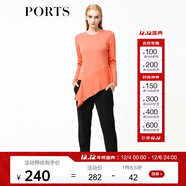 PORTSPorts寶姿女裝 新品不規則下擺純色長(cháng)袖毛衣LV9K418DXF003 橙色 M