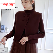 啄木鳥(niǎo)（TUCANO）小香風(fēng)黑色打底針織連衣裙女秋冬修身顯瘦純色百搭網(wǎng)紗拼接毛衣裙 四?？垴R甲咖色 均碼 85-135斤