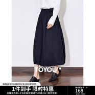 初語(yǔ)黃玫瑰半身裙女純棉裙子2025年春秋新款百搭純色蓬松中長(cháng)裙A字裙 藏青色 XL