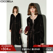 COCOBELLA靜奢風(fēng)內搭保暖長(cháng)袖連衣裙襯衫裙絲絨禮服裙FR7088 深巧棕 S