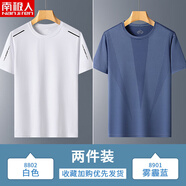 南極人（Nanjiren）運動(dòng)套裝男士新款夏季休閑寬松速干短袖t恤冰絲長(cháng)褲子跑步薄 8802白色+8901霧霾藍 M
