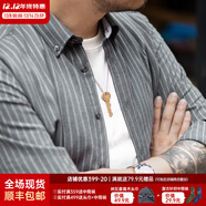 馬登工裝美式復古磨毛豎條紋襯衫男翻領(lǐng)休閑長(cháng)袖襯衣修身薄款上衣外套 錫灰色 L