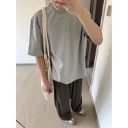 QGF重磅花灰色短袖t恤男女士夏季純棉圓領(lǐng)寬松休閑情侶半袖上衣體恤 花灰色 L [建議100-110斤]