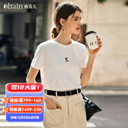 Olrain歐芮兒法式白色短袖T恤女夏季新款簡(jiǎn)約正肩顯瘦上衣 白色（月牙） M