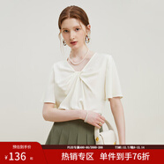 范思藍恩23FS12723V領(lǐng)短袖襯衫女夏裝新款寬松設計感扭結上衣襯衣 米白色 XL