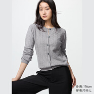 優(yōu)衣庫女裝紐花圓領(lǐng)針織開(kāi)衫/毛衣外套空調衫通勤秋冬新款481477 03 灰色 XL