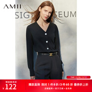 AMII女裝2025極簡(jiǎn)洋氣V領(lǐng)針織開(kāi)衫秋季新款全棉長(cháng)袖上衣女短 黑色 2XL 175/96A