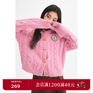 詩(shī)凡黎（'SEIFINI）【花紗】詩(shī)凡黎牛角扣連帽針織衫2024秋新款復古學(xué)院風(fēng)外搭開(kāi)衫女 玫紅 M