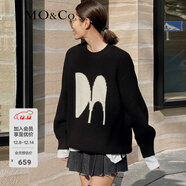 MO&Co.原創(chuàng  )LOGO羊毛混紡毛衣慵懶中長(cháng)款上衣寬松毛衣外套摩安珂 黑色 S 160