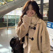 俞兆林（YUZHAOLIN）韓系翻領(lǐng)甜美溫柔奶羊羔毛外套女韓版寬松毛絨絨大衣秋冬加厚上衣 杏色 S  80-100斤