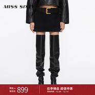 MISS SIXTY冬款含綿羊毛呢超短裙女配腰帶氣質(zhì)低腰顯瘦A字半身裙 黑色 S