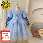 G.duck童裝女童連衣裙秋裝2024新款?lèi)?ài)莎公主裙兒童服裝小女孩生日禮服 藍色拼接【加絨款24D003】 110 (建議身高100-110 4-5歲)