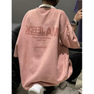 QGF麂皮短袖t恤男士夏季潮流重磅青少年上衣寬松休閑感半袖體恤 粉色 M [建議90-100斤]