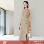 顏域2024新款氣質(zhì)職業(yè)單排扣正裝連衣裙女春款無(wú)袖修身時(shí)尚一步裙 卡其 XXL/44