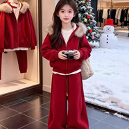 童話(huà)酷酷童裝女童加絨加厚套裝兩件套秋冬裝大童女孩學(xué)生衣服兒童運動(dòng)套裝 5596紅色年服款 170 碼建議身高165cm左右
