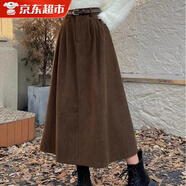 LZJV美拉德色系咖色燈芯絨高腰a字半身裙女2026秋冬新款顯瘦中長(cháng)裙 咖啡色【配腰帶】 XL 建議115~130斤