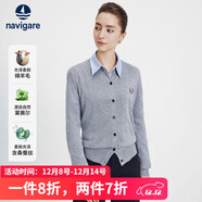 Navigare意大利小帆船女士親膚圓領(lǐng)針織開(kāi)衫經(jīng)典毛衣外套2334092061灰L