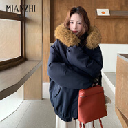 棉致羽絨棉服女冬季韓版a字型面包服常規羽絨棉衣百搭大毛領(lǐng)派克工裝 藏藍色 S