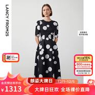 朗姿【Basic衣櫥】小香風(fēng)法式赫本風(fēng)波點(diǎn)小黑裙女收腰高智連衣裙 本白色 2XL