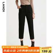 藍地（LANDI）秋季新款黑色高腰休閑褲女小個(gè)子通勤直筒褲長(cháng)褲 黑色 M