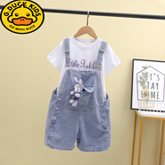 G.duck女童牛仔背帶褲套裝2024夏季新款中大童薄短褲短袖恤吊帶兩件套9 單件背帶褲 150 嗎建議身高140厘米