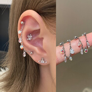 葵影（kuiying）醫學(xué)用鈦鋼耳骨釘耳鏈雙耳洞鏈條耳釘鈦合金耳環(huán)耳飾 雙耳洞水滴流蘇1對