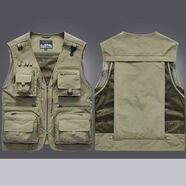 男士馬甲背心工裝寬松戶(hù)外釣魚(yú)攝影師背心定制印logo工作服 卡其色 S S90-100斤