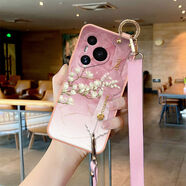 MEKS適用華為Pura70手機殼女款Pura70pro小清新Pura70pro保護套P70Ultra防摔腕帶支架P70手機殼全包水 液態(tài)殼-櫻花粉-水墨粉玉蘭浮雕腕帶-淡粉斜跨 華為P30