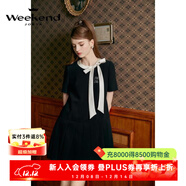 卓雅周末（JORYA weekend）2024夏季新款蝴蝶結系帶字母圖案百褶拼接連衣裙EJWEBD01 黑色 L