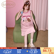 果殼（Gukoo）睡裙女士夏季睡衣女無(wú)袖防走光無(wú)袖純棉可外穿運動(dòng)風(fēng)連衣裙B 粉色小狗背心裙 S