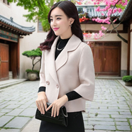 愛(ài)蘭娑 小個(gè)子毛呢短外套女春秋裝短款時(shí)尚顯瘦呢子小西裝七分袖上衣 米白色 2XL