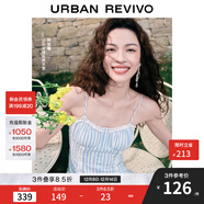 UR【鐘楚曦同款】2025夏季新款女裝波嬉風(fēng)蕾絲條連衣裙UYL750037 藍色條紋 XL